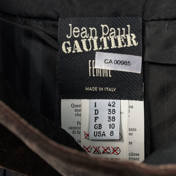 Jean Paul Gaultier Black Silk Gold-Foil Pleated Lace-Hem Midi Skirt - Picture 8 of 13